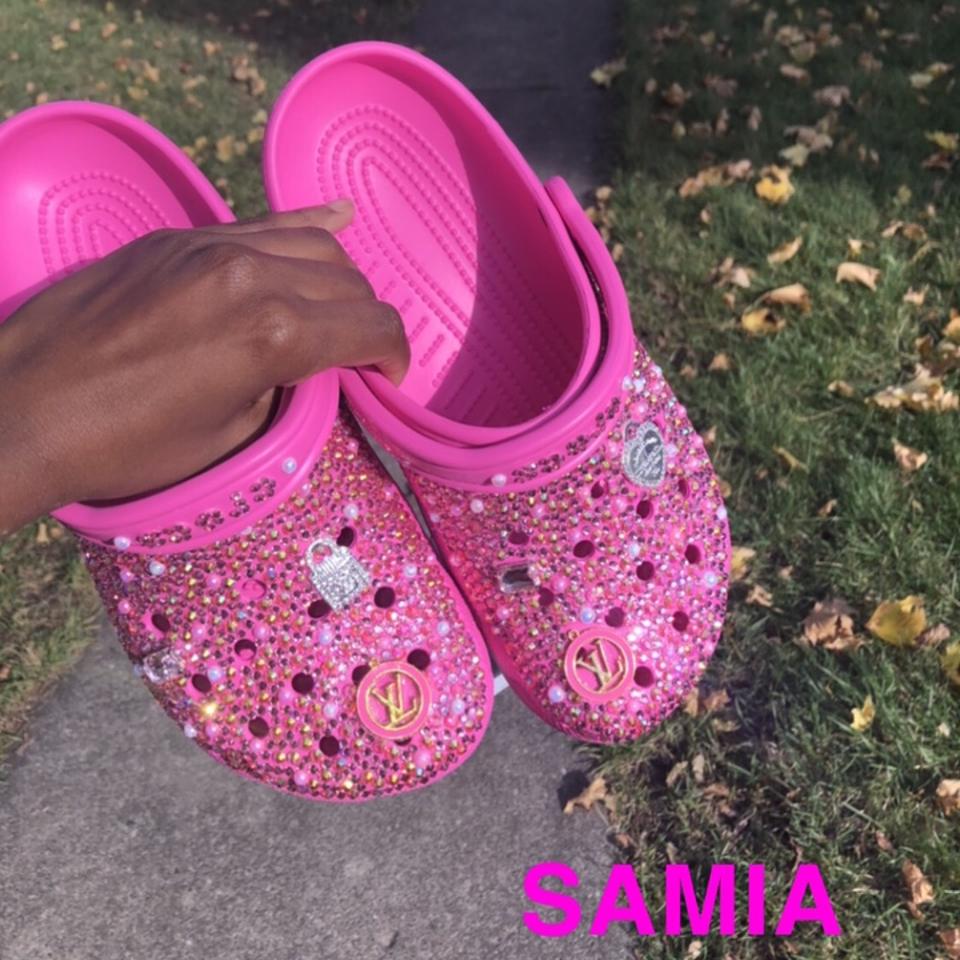 pink custom crocs