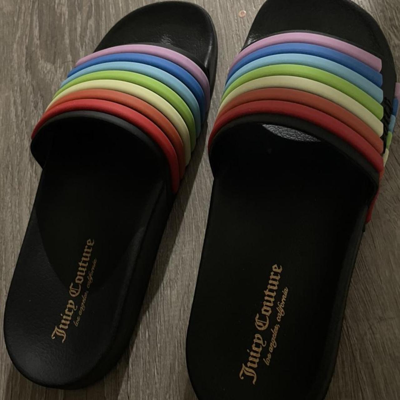 Juicy couture slides with rainbow pattern, they are... Depop