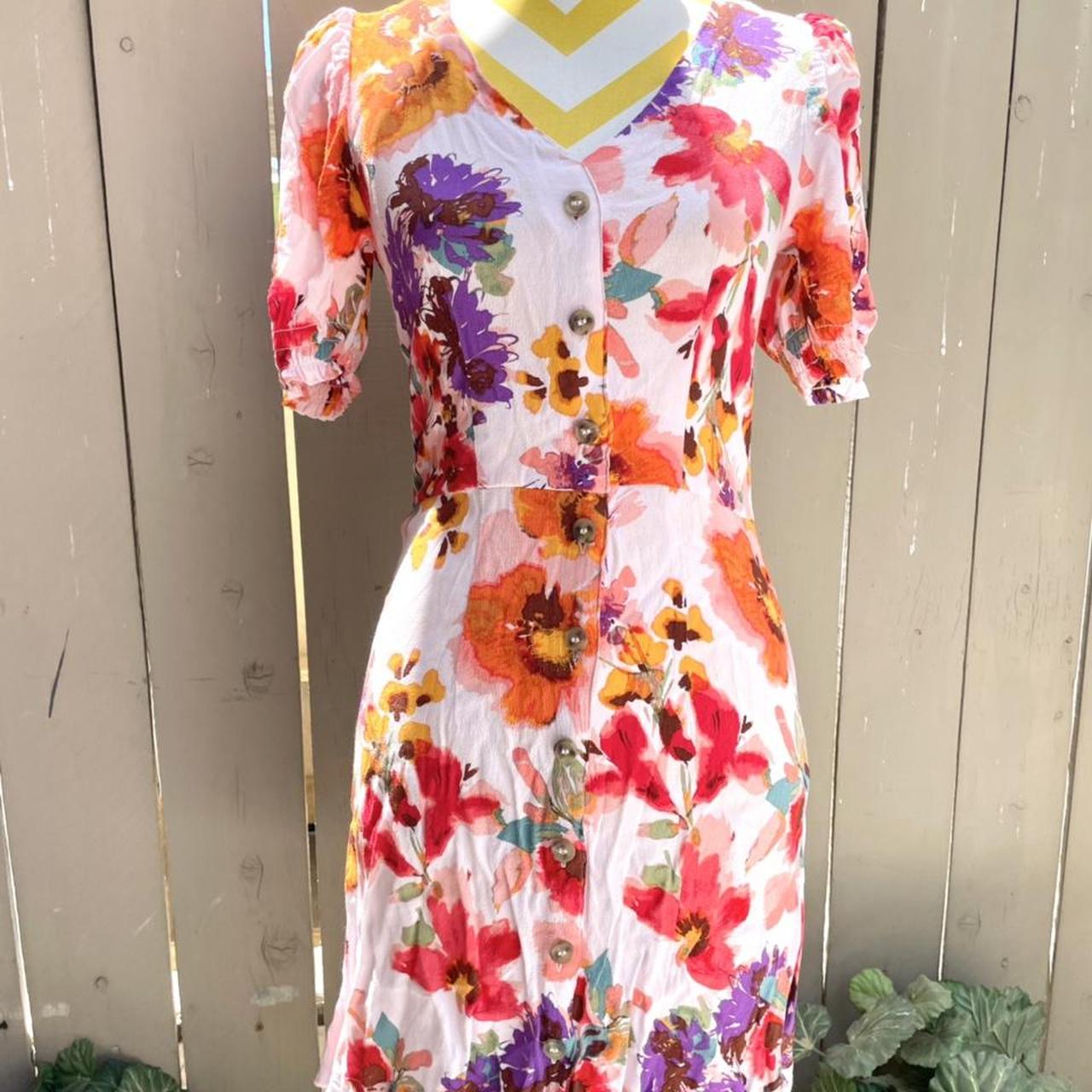 H M Boho Hippie Orange Floral Sundress Ruffle Flowy