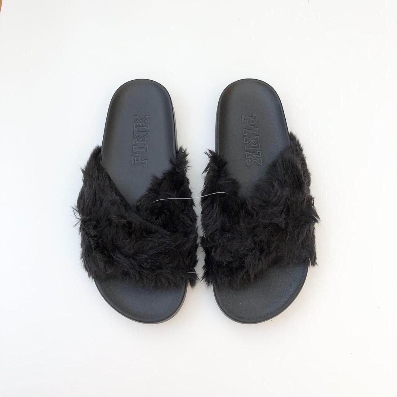 Victoria secret store pink fur slides