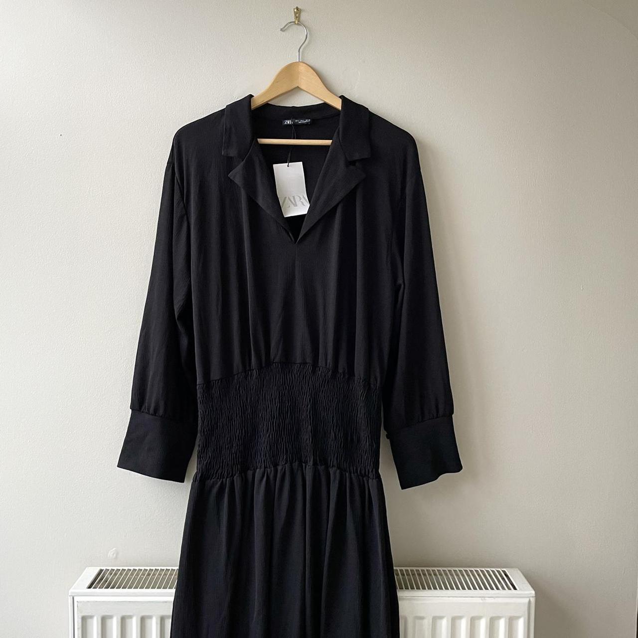 zara black shirred dress