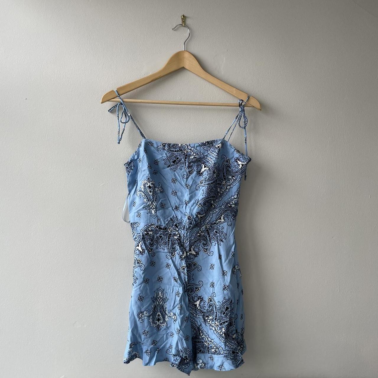 Bershka blue paisley print flowy playsuit Size... - Depop