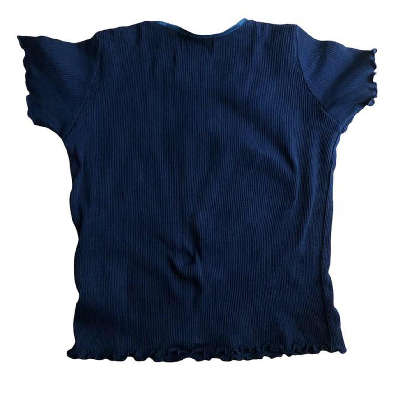 Early 2000s Navy Blue Flower Top with an Embroidered... - Depop