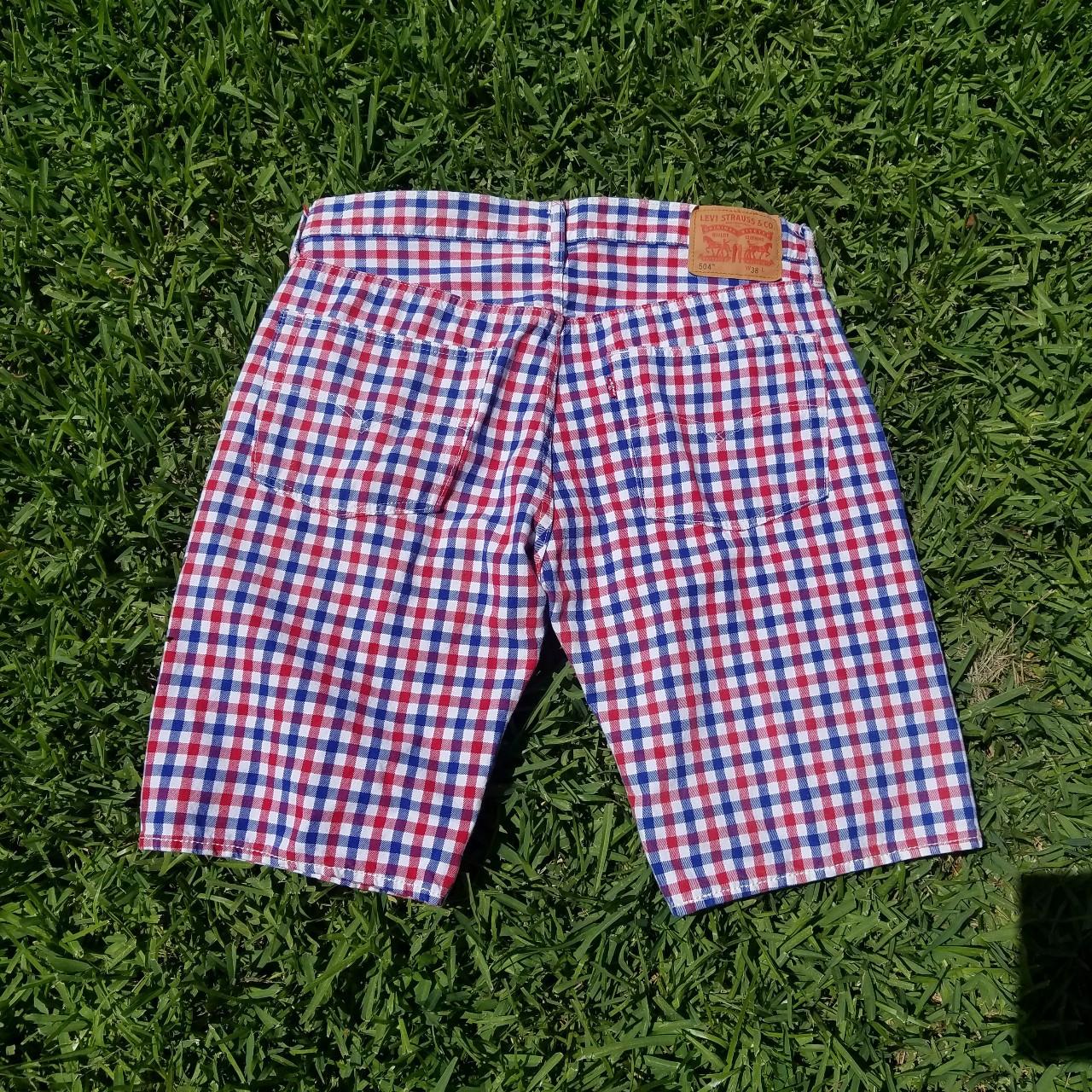 Levis 504 Gingham Shorts red blue and white striped... - Depop