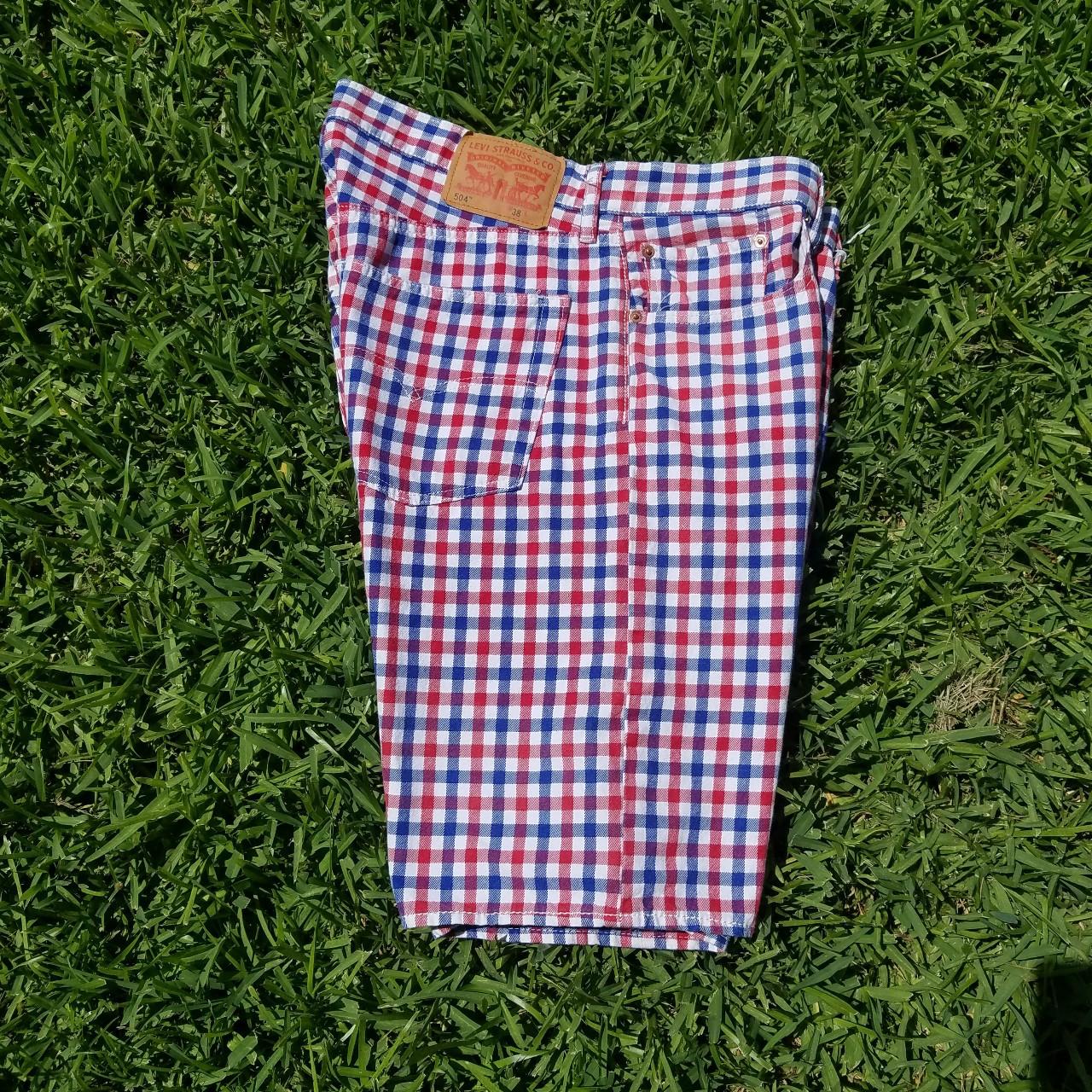 Levis 504 Gingham Shorts red blue and white striped... Depop