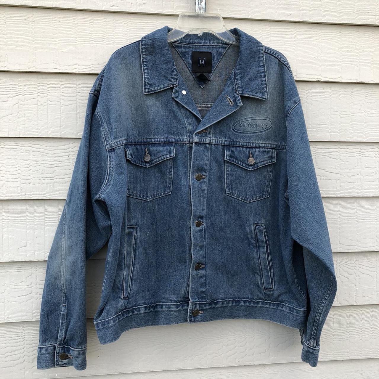 samsung denim jacket denim jacket with samsung... - Depop