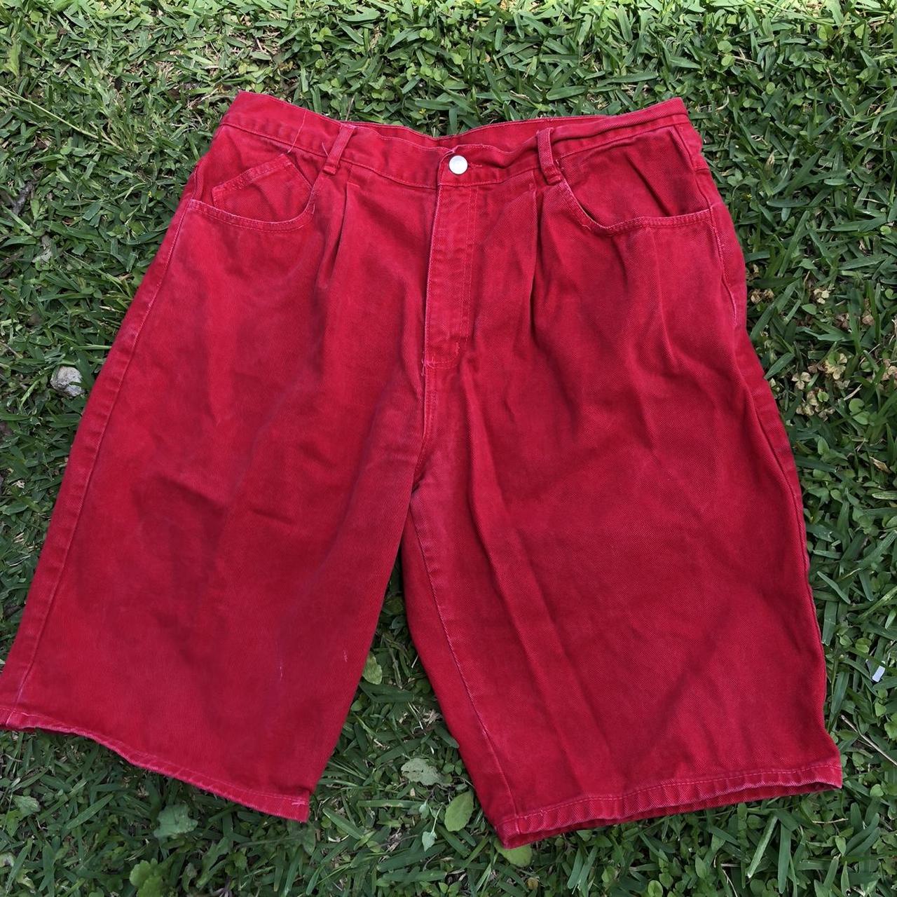 MEN'S RED SHORTS red vintage denim shorts, has a... - Depop