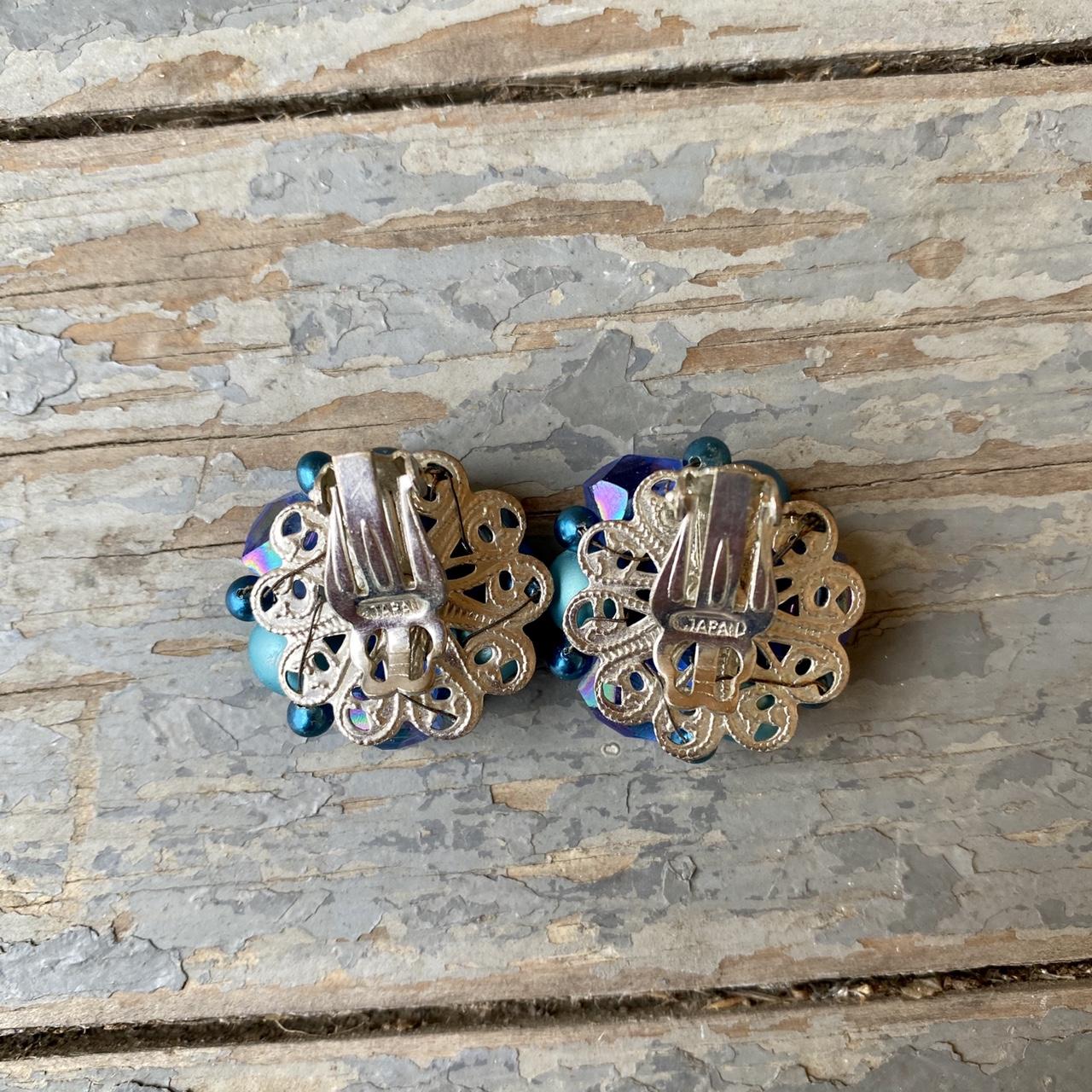 Vintage beaded clip on earrings in shades of ocean... Depop