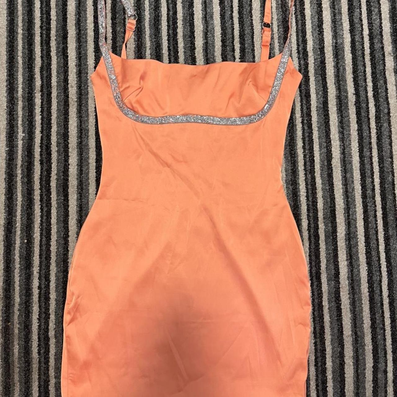 Satin orange oh Polly dress with rhinestone. A few... Depop