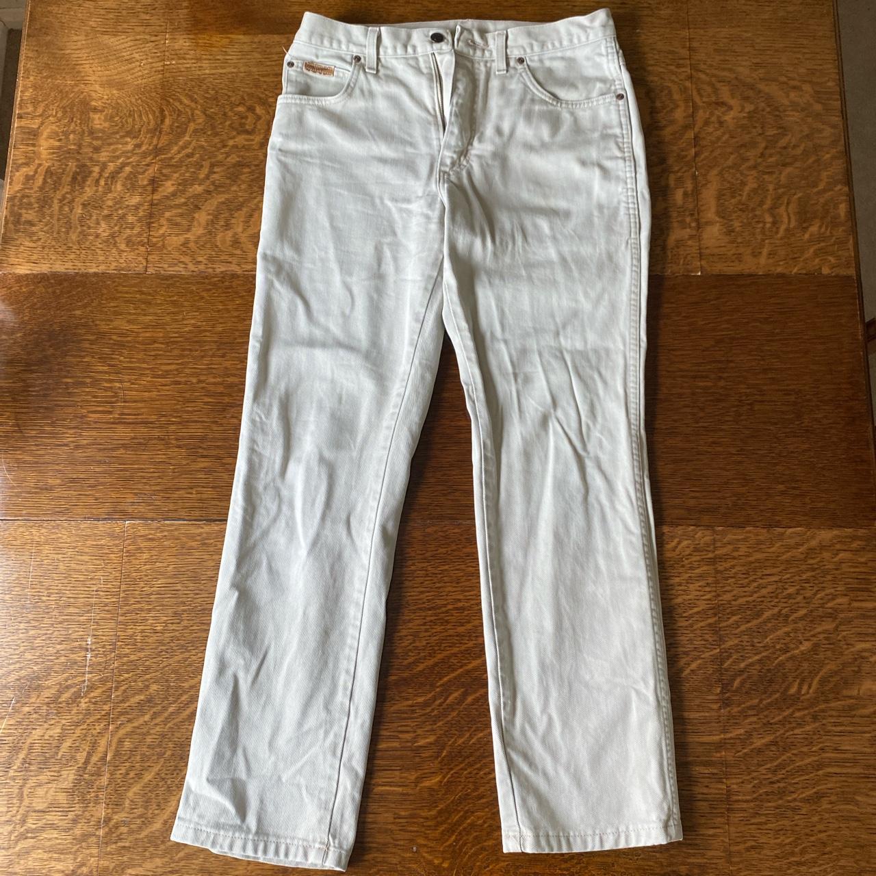 Wrangler Vintage Straight-legged jeans cream size 32... - Depop