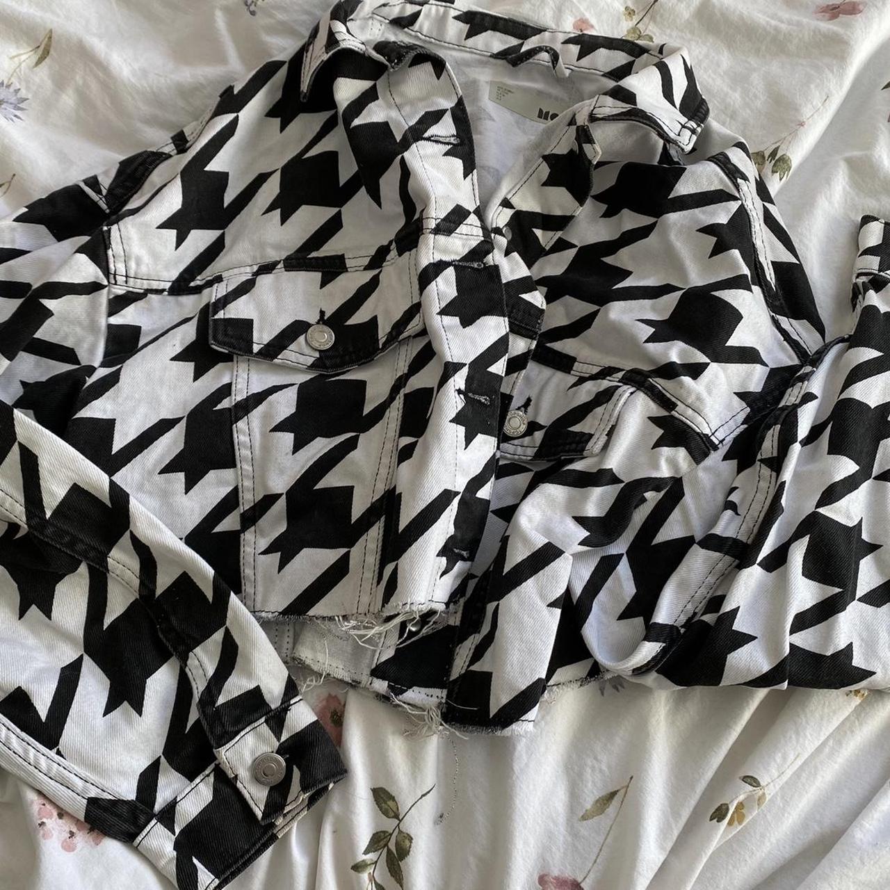 black and white pattern denim cropped jacket... Depop