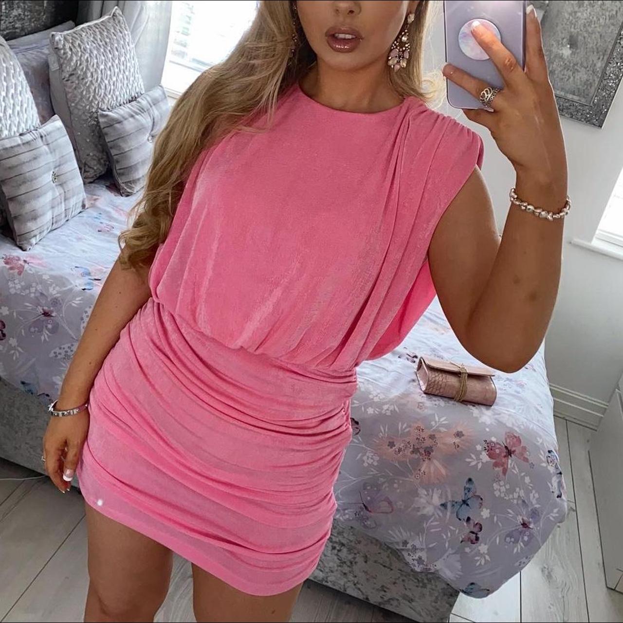 Ivy Rose UK daisy dress. hot pink ruched dress with... Depop