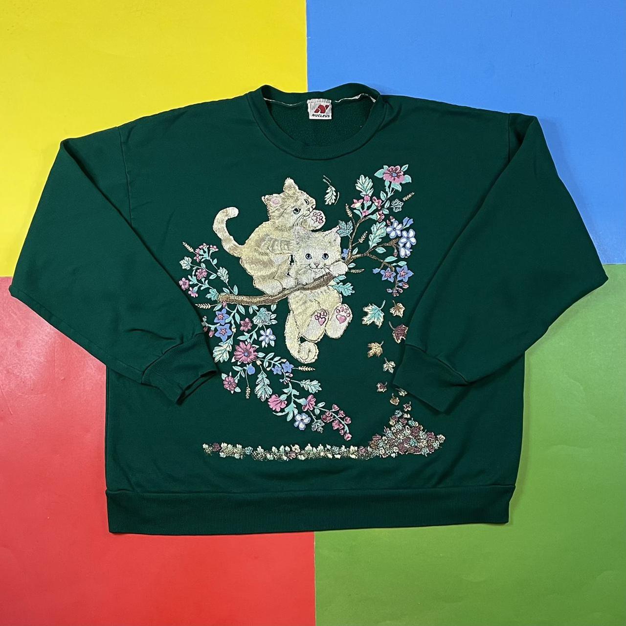 Vintage Cat Sweatshirt 90s Kittens And Flowers Depop