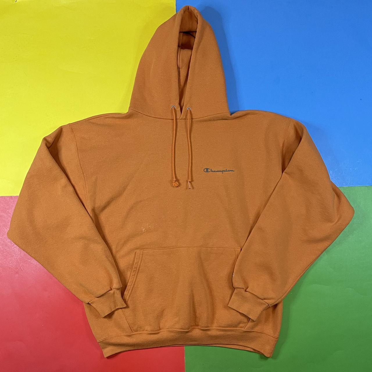 Vintage Champion hoodie. Early 00’s orange hooded... - Depop