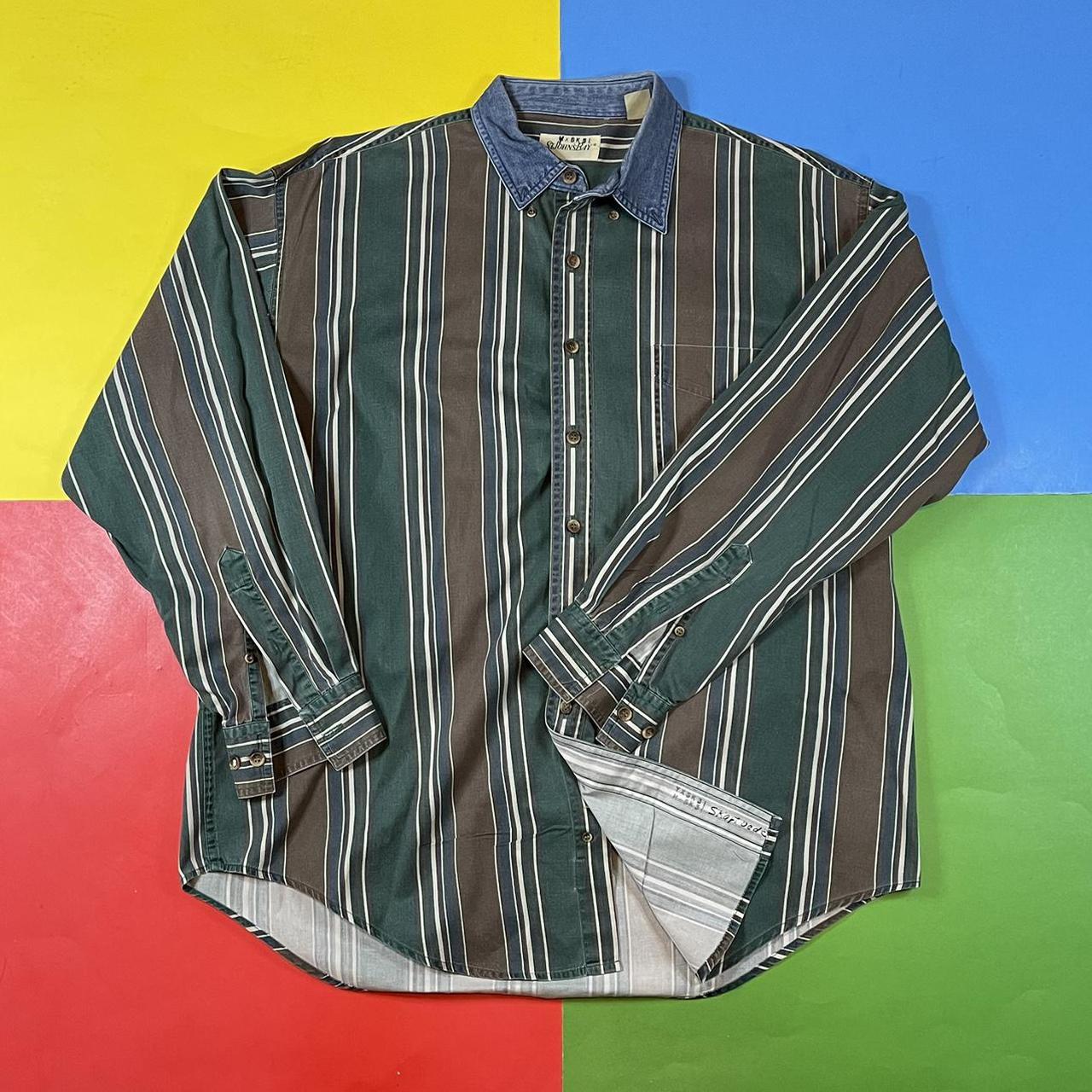 Vintage striped shirt. 90’s vertical striped button... - Depop