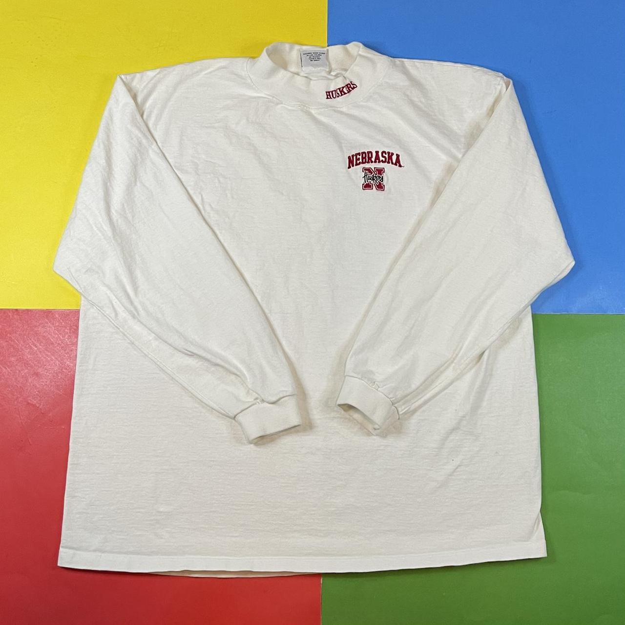 Vintage Huskers baggy mock neck. 90’s embroidered... - Depop