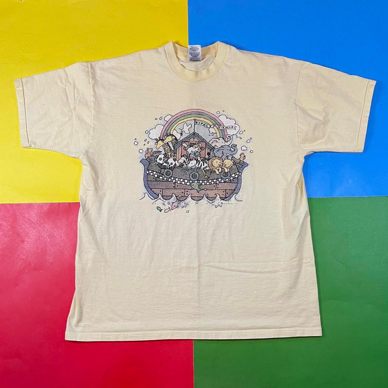 Vintage Noah’s Ark tee. 90’s light yellow t shirt... - Depop