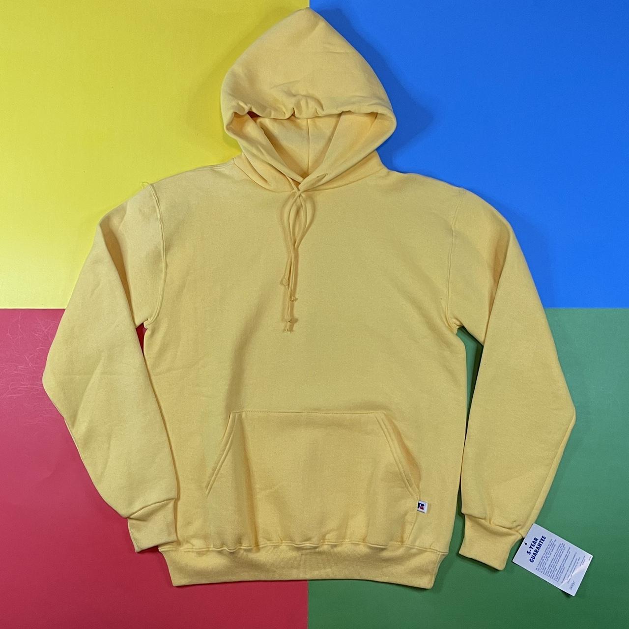 Vintage Russell Athletic hoodie. 90’s light yellow... - Depop