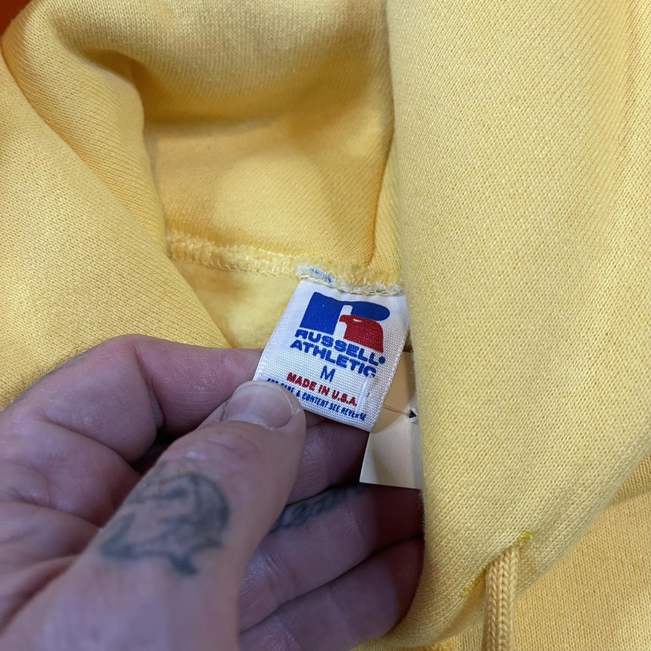 Vintage Russell Athletic hoodie. 90’s light yellow... - Depop