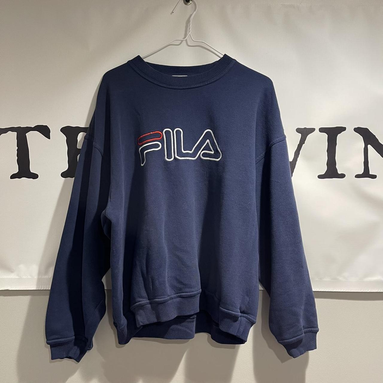 Vintage Fila sweatshirt. 90’s baggy embroidered Fila... - Depop