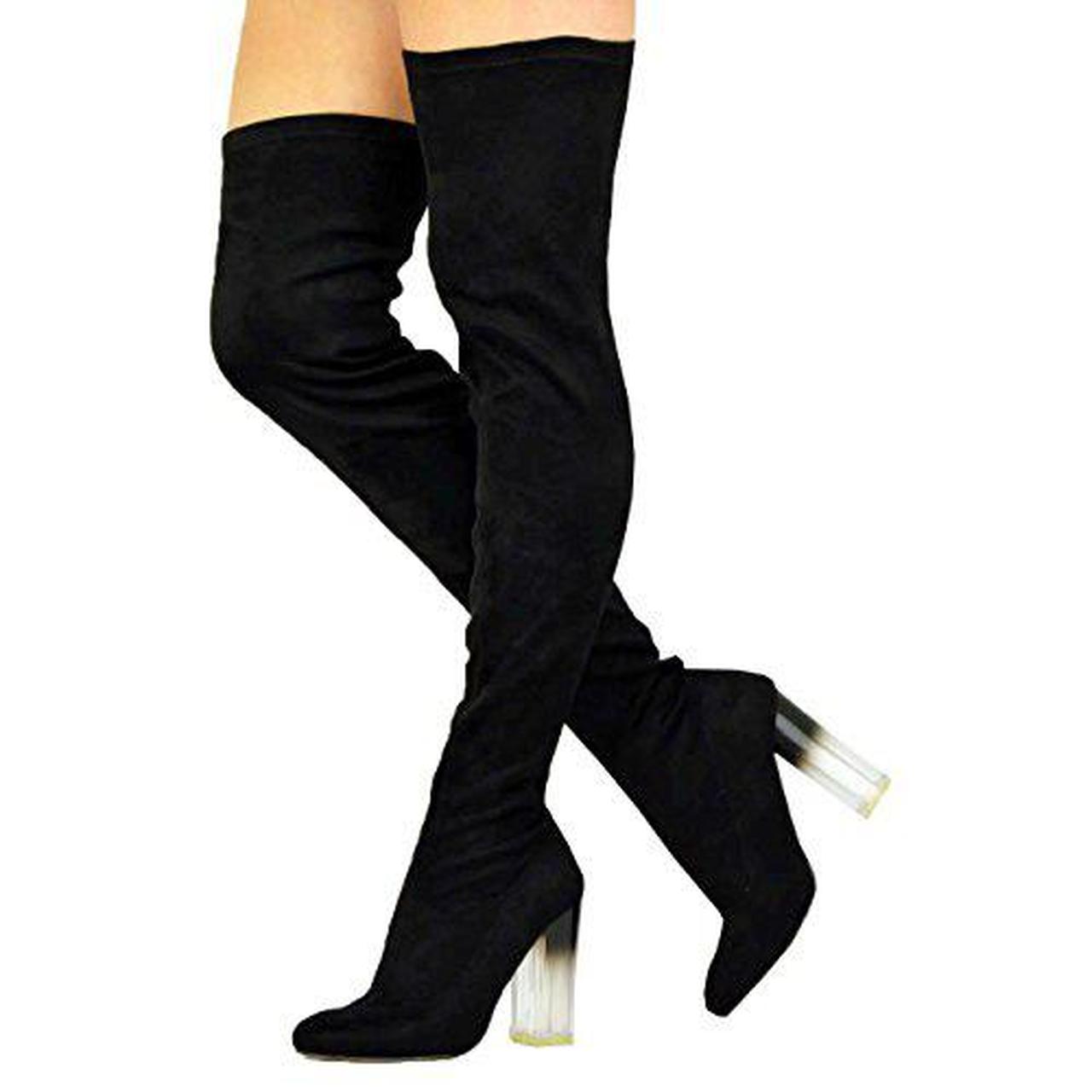 knee high boots with clear heel