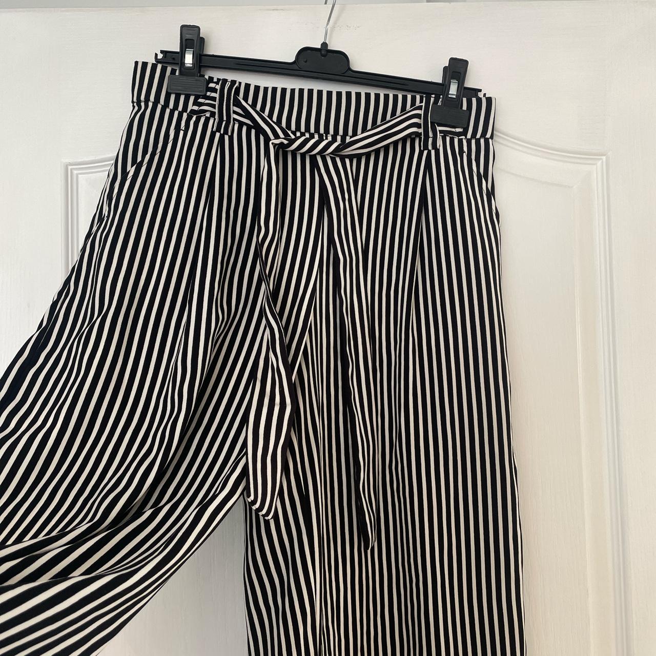 🔥ZARA wide leg black and white striped trousers with... - Depop