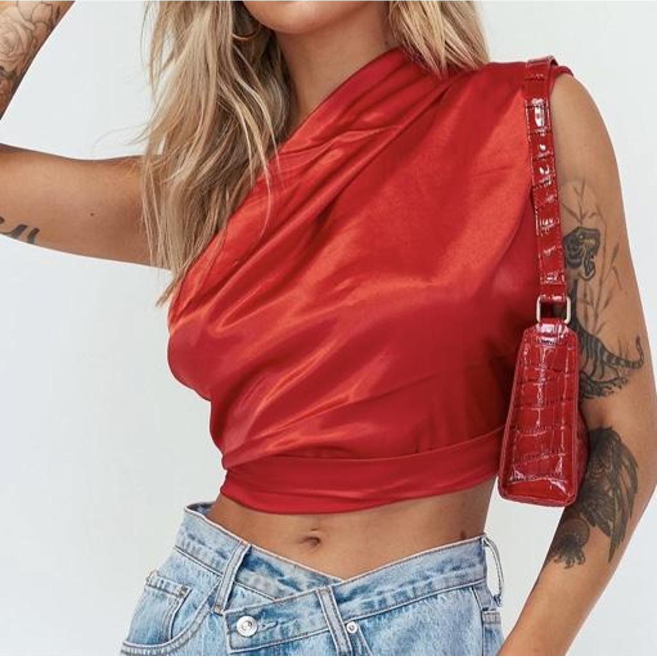 Princess Polly Red Silk Scarf shirt Never worn!... Depop