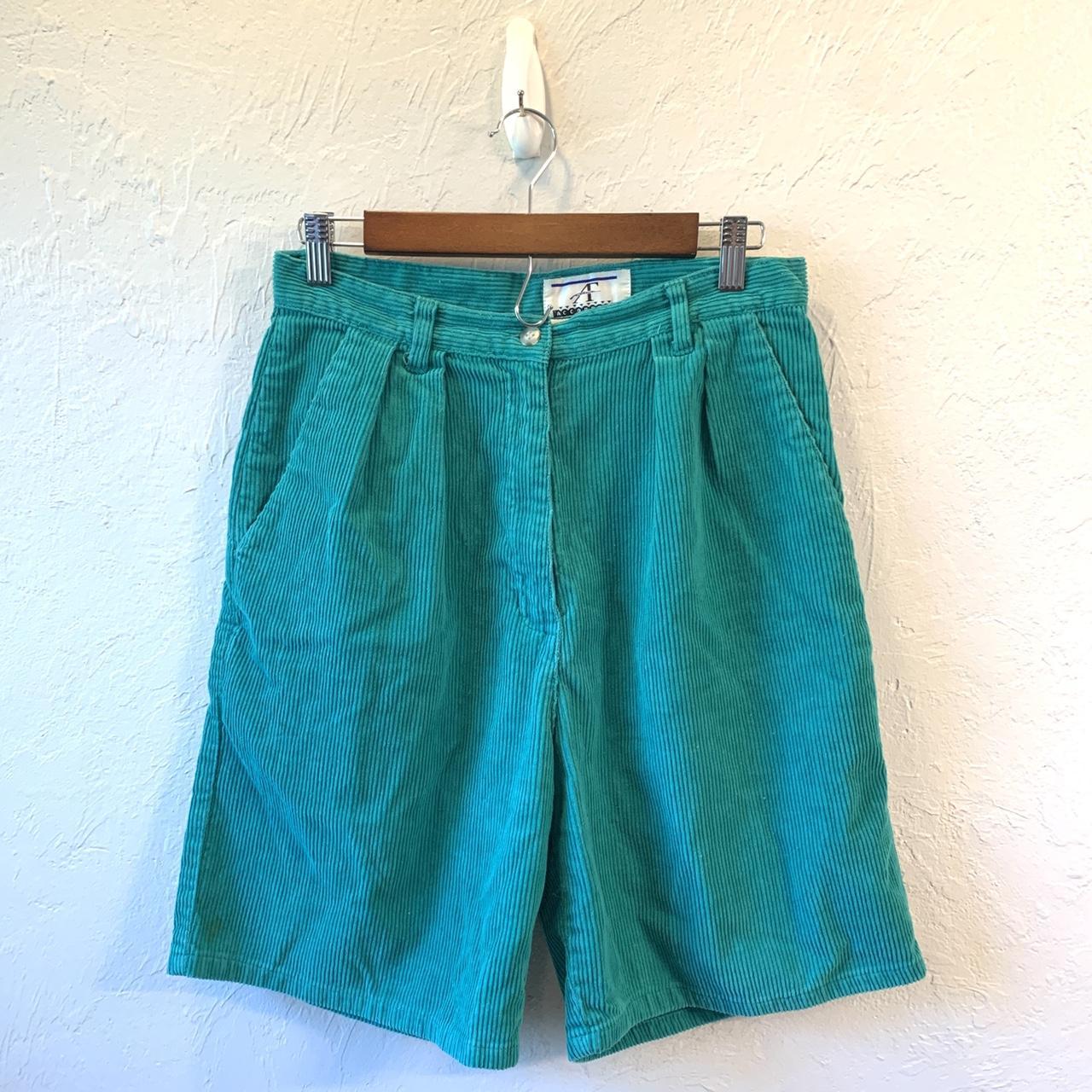 Vintage 90s bermuda teal pleated corduroy high... - Depop