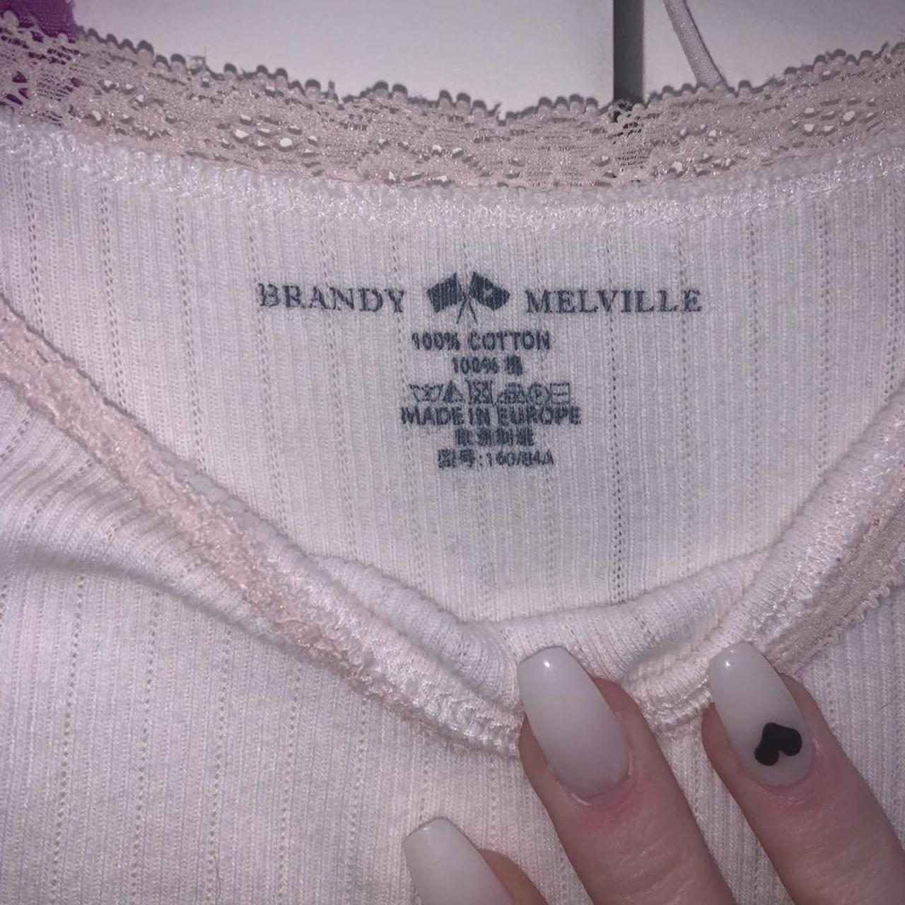 brandy melville white tank top with pink lace... - Depop