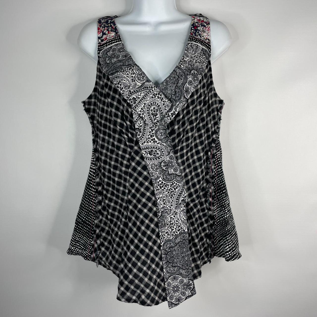 Black White Patchwork Sleeveless Blouse Top Brand:... - Depop