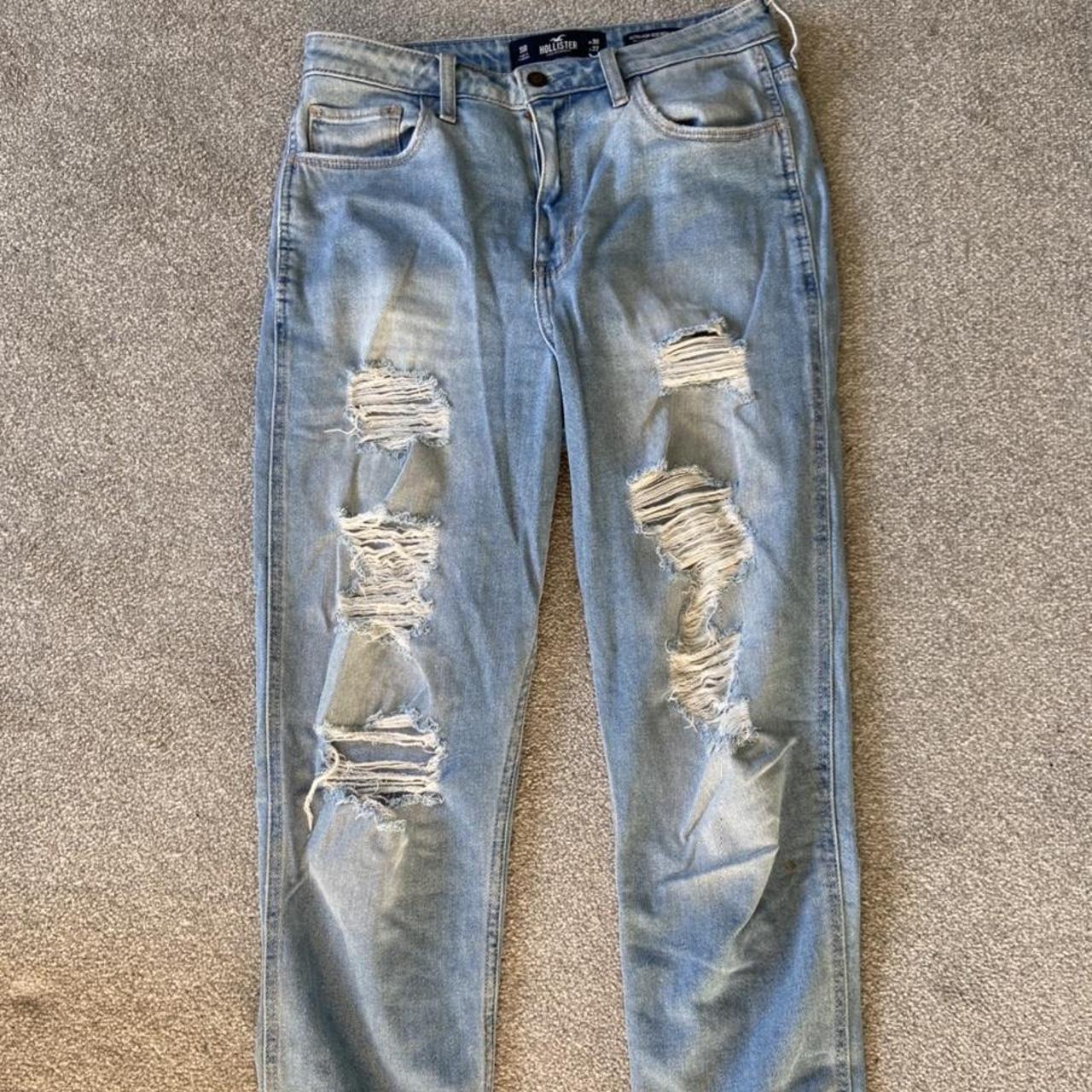 hollister ripped blue ultra high rise mom jeans w30... - Depop