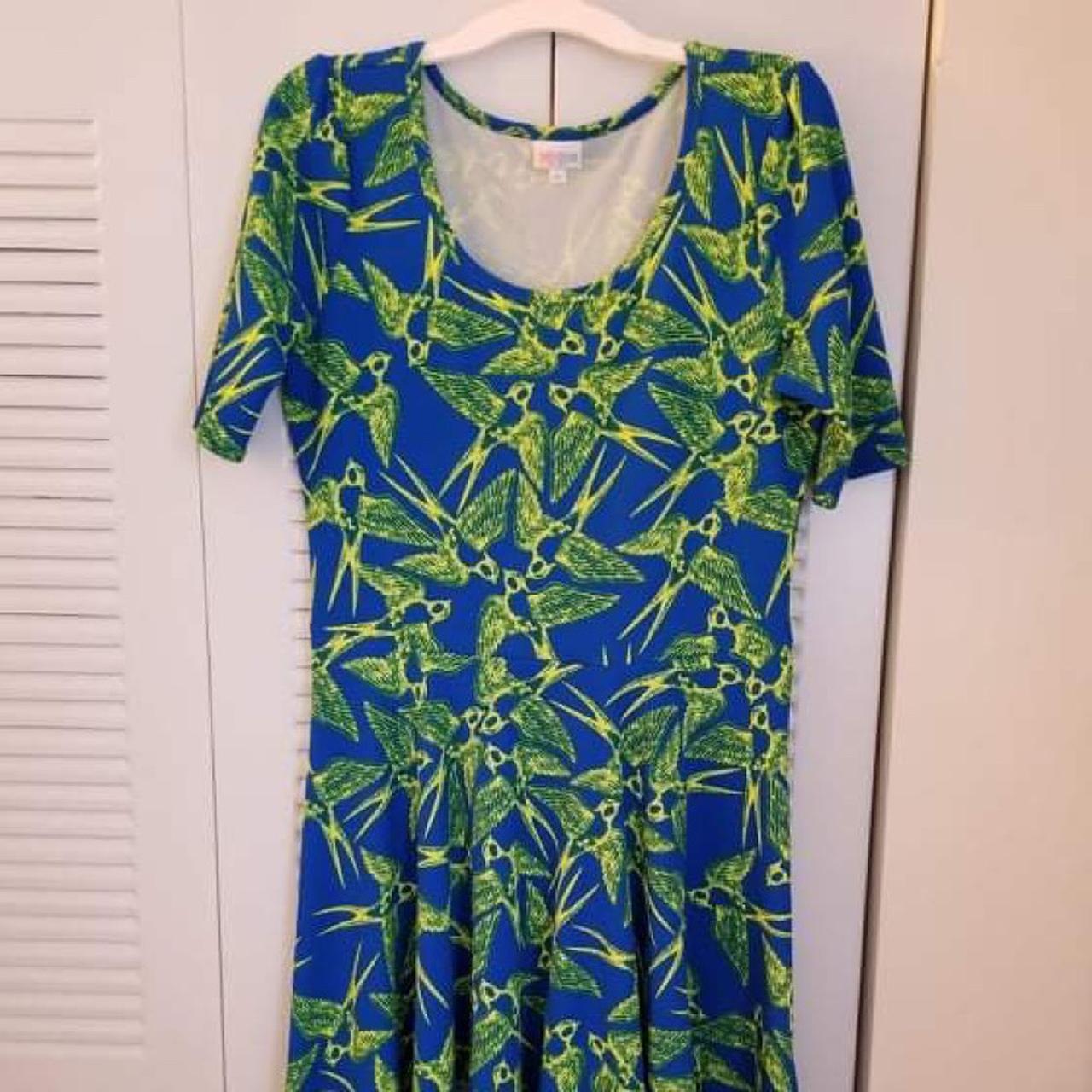 LuLaRoe Nicole dress with sparrow print. Fitted... - Depop