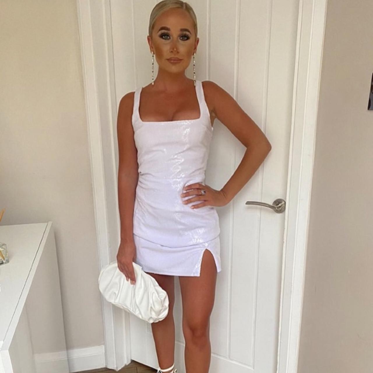 White sequin square neck mini dress from Club