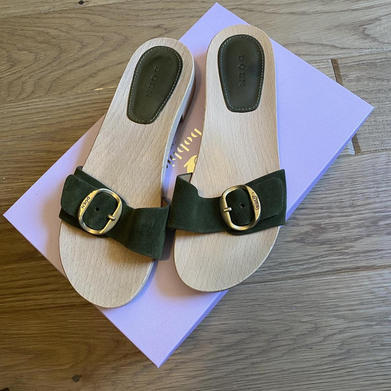 Doen Mercata Slides in Green suede. Size 37. Never... - Depop