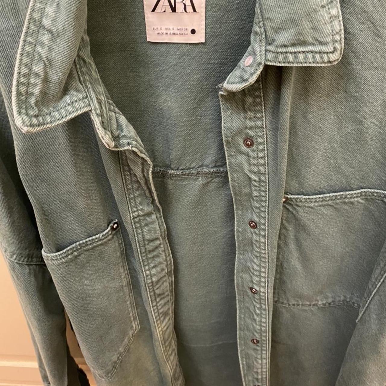 Zara Green Denim Jacket Size M Worn Few Times Depop