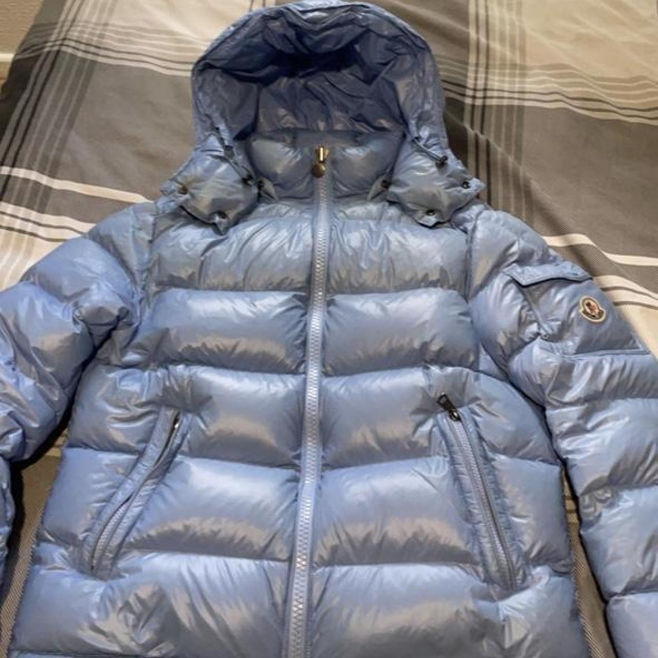 Baby blue moncler maya rare coat ! . Wore around... - Depop