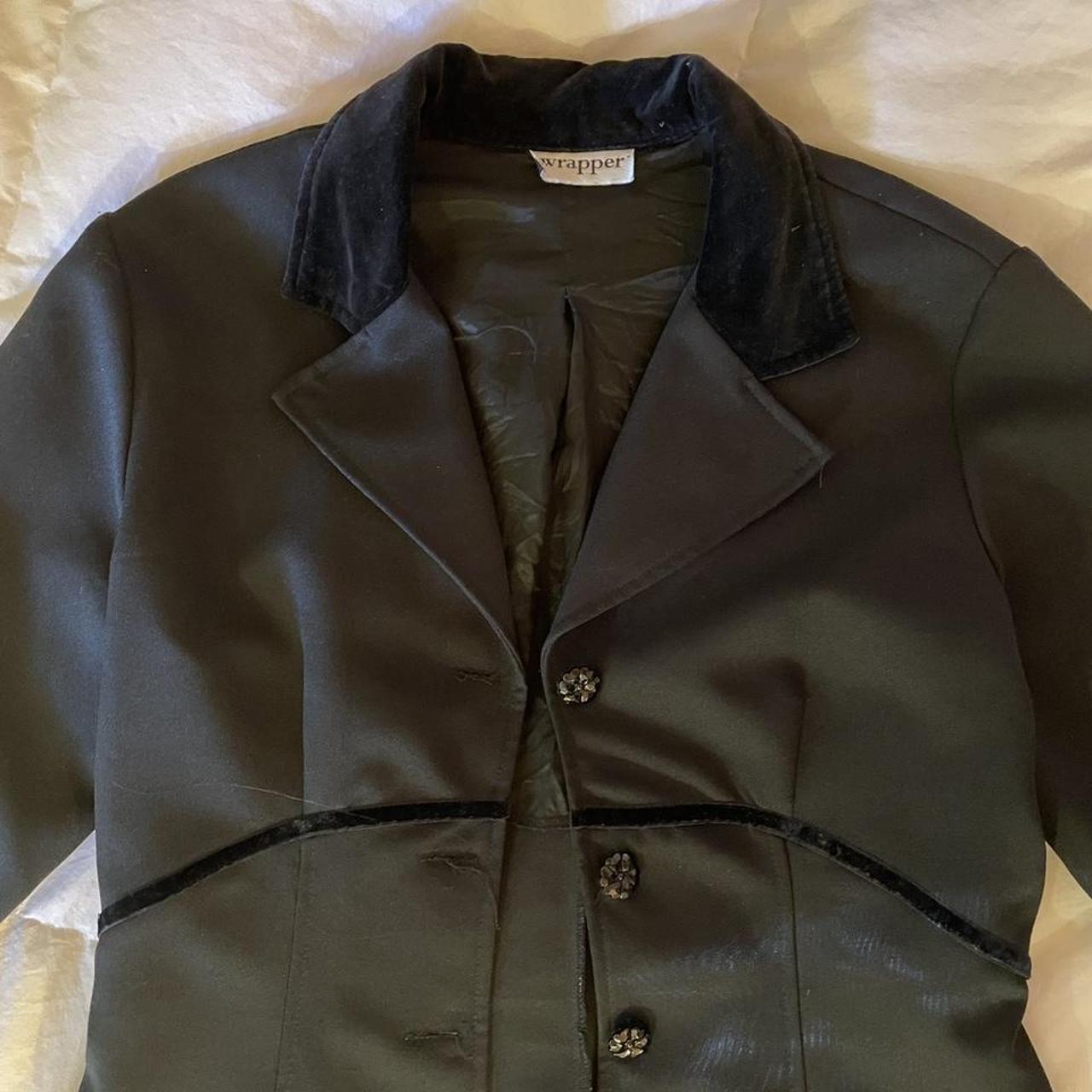 Black blazer with flower buttons and velvet collar... - Depop