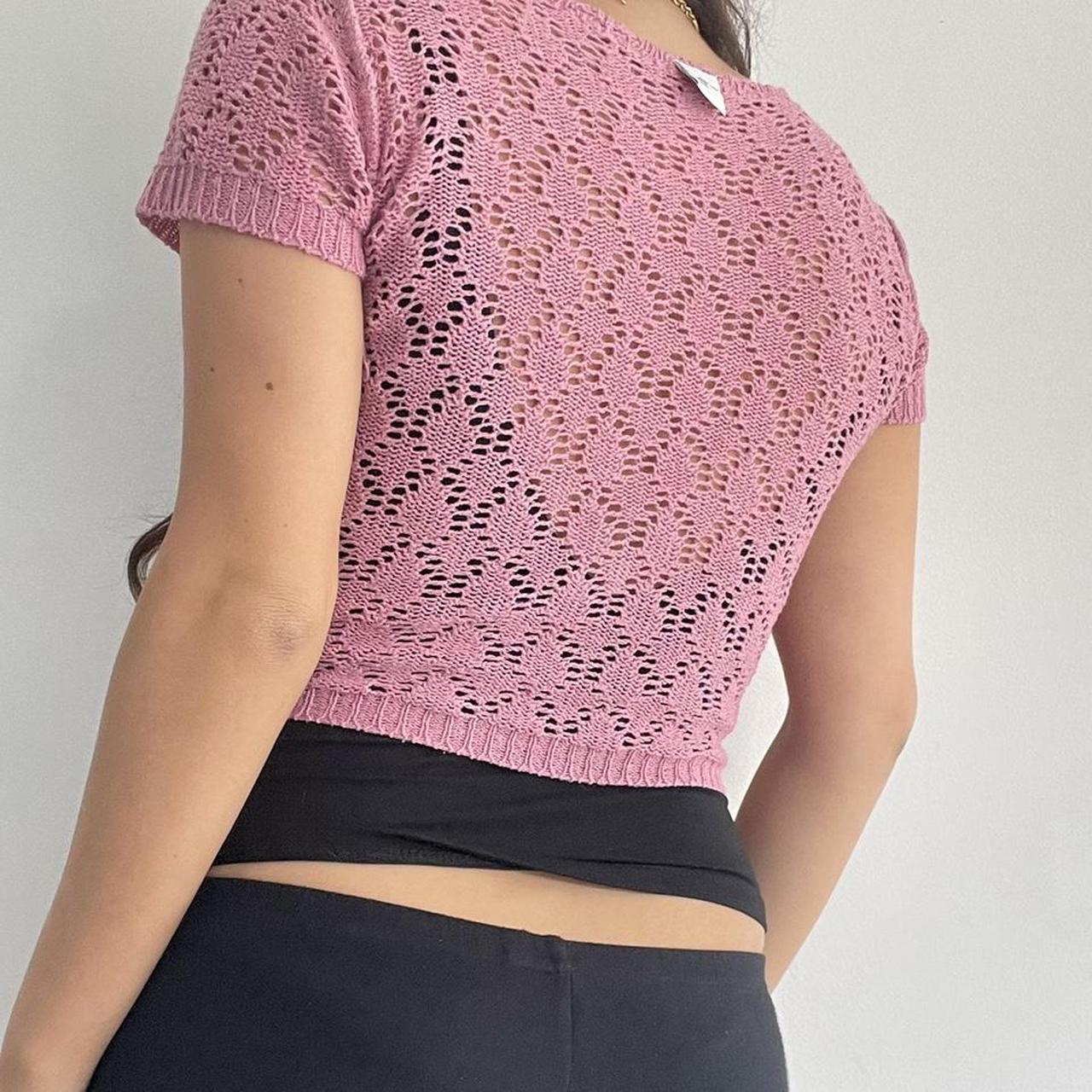 Pink ballet cardigan crochet knit loose weave open... Depop