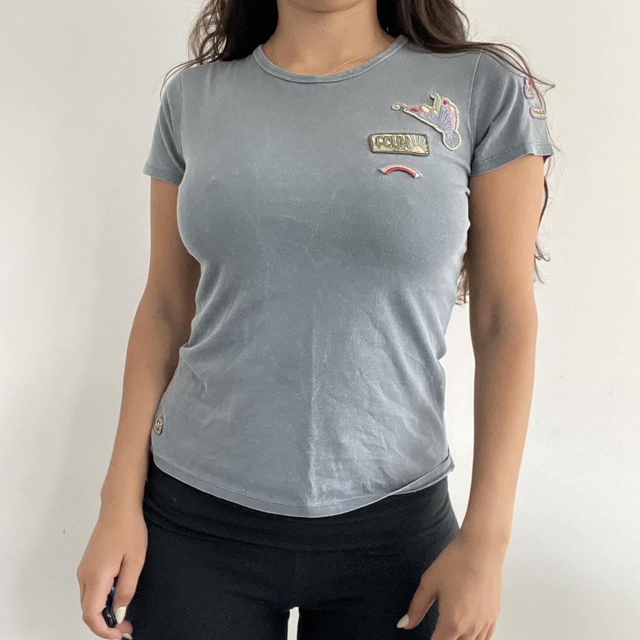 FCUK jeans grey baby tee tshirt with embroidered... Depop