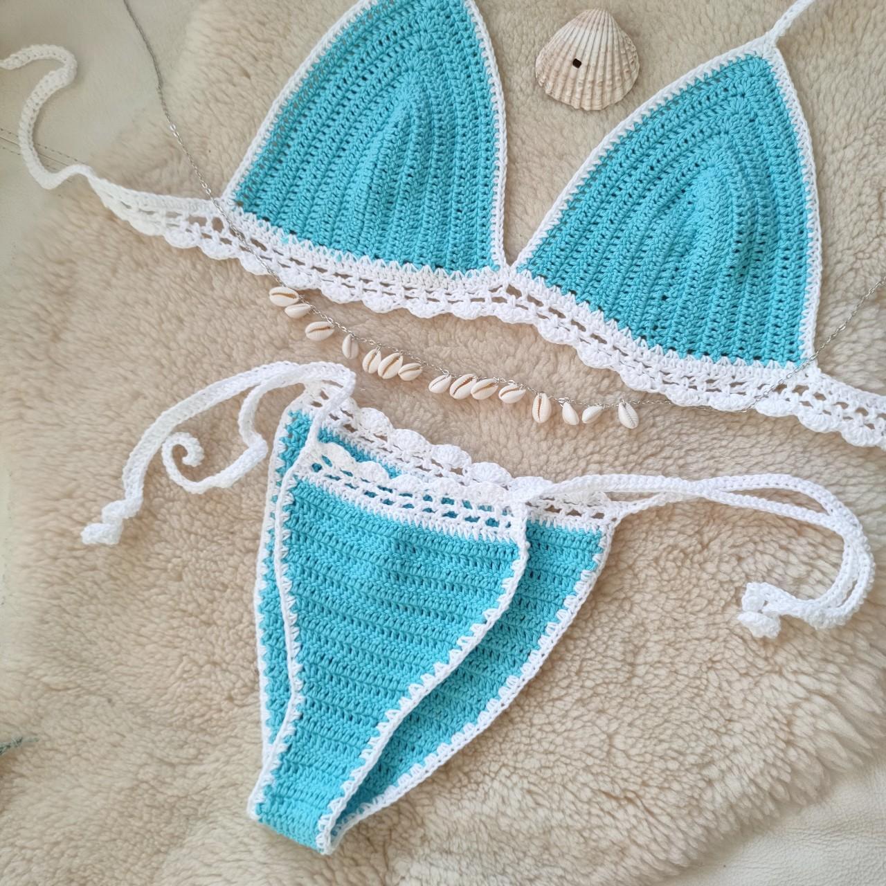 Retro crochet bikini 60s , 70s vibe. Crochet top in... - Depop