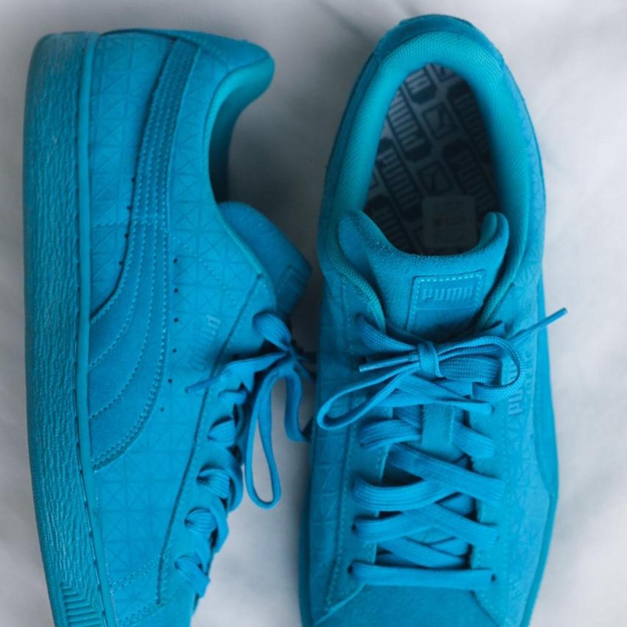 funky aqua blue suede Puma sneakers in