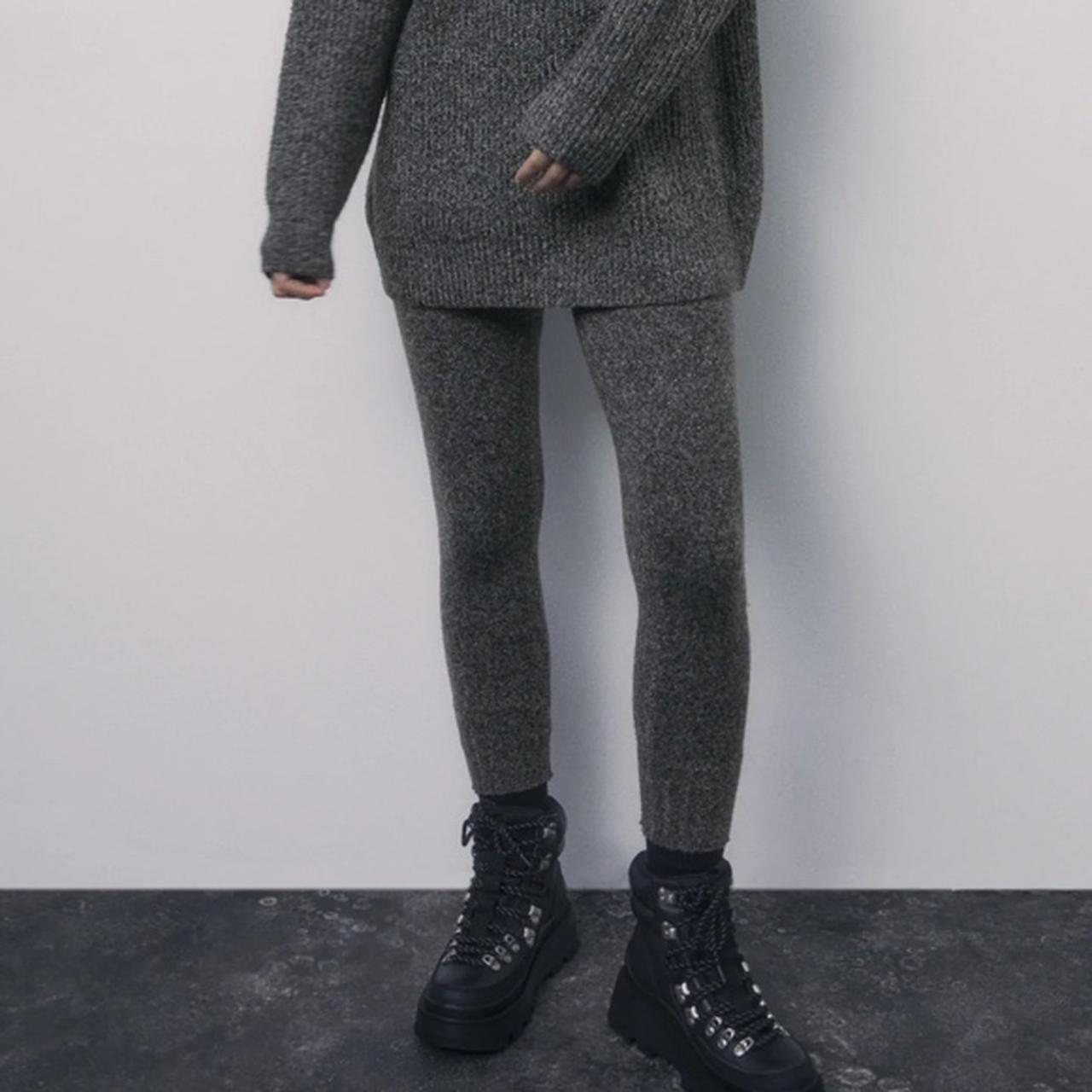 Zara grey marl knit leggings Size L - Depop