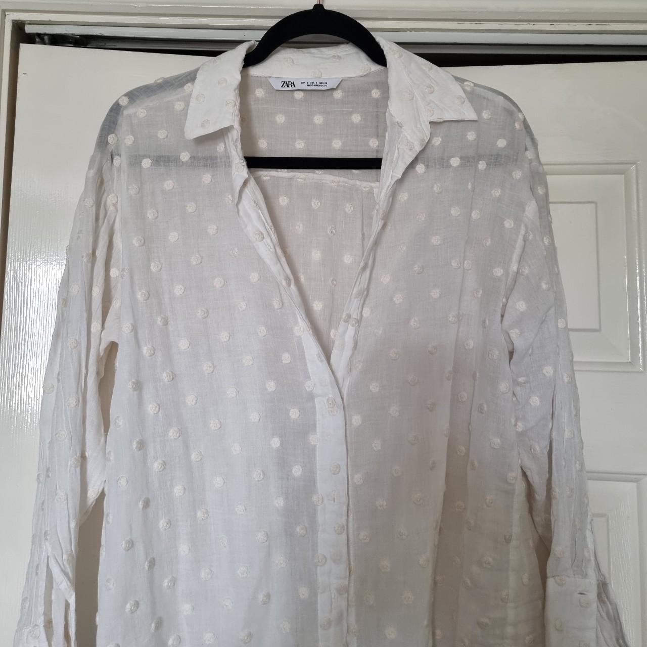 Zara cotton shirt Polka dot embroidery ivory Great... - Depop