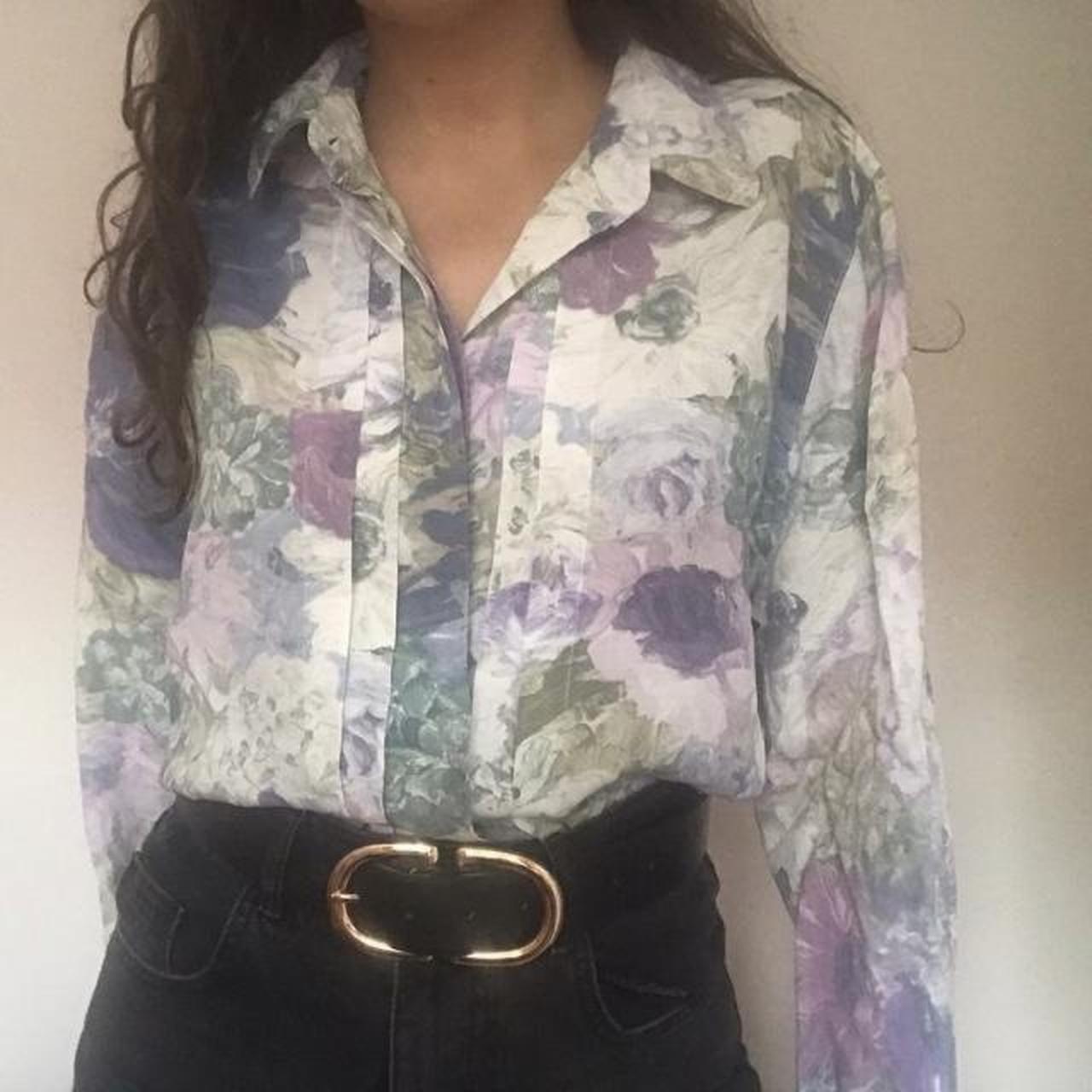 Women's White and Purple Blouse