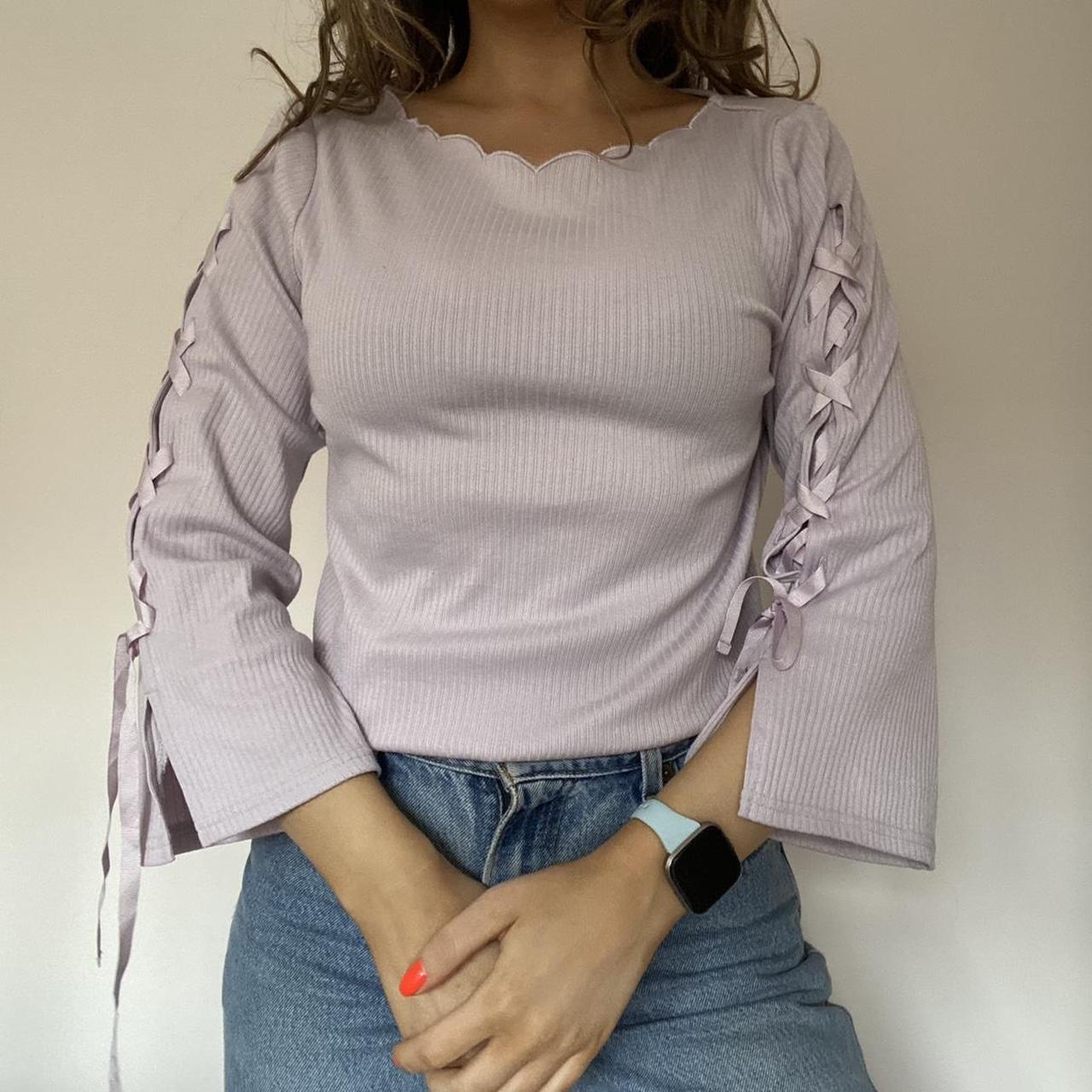 ⭐️ Retro Y2k Lilac Ribbed Knit Long Sleeved Top With Depop