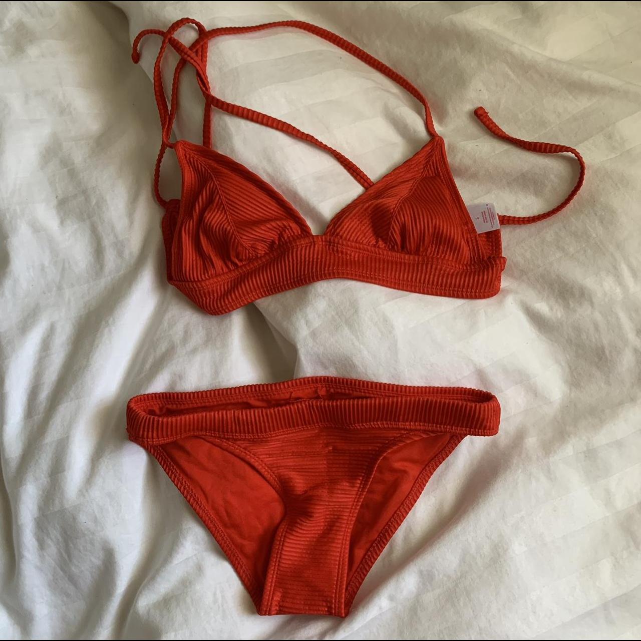Orange ribbed bikini Size small// worn once in... Depop