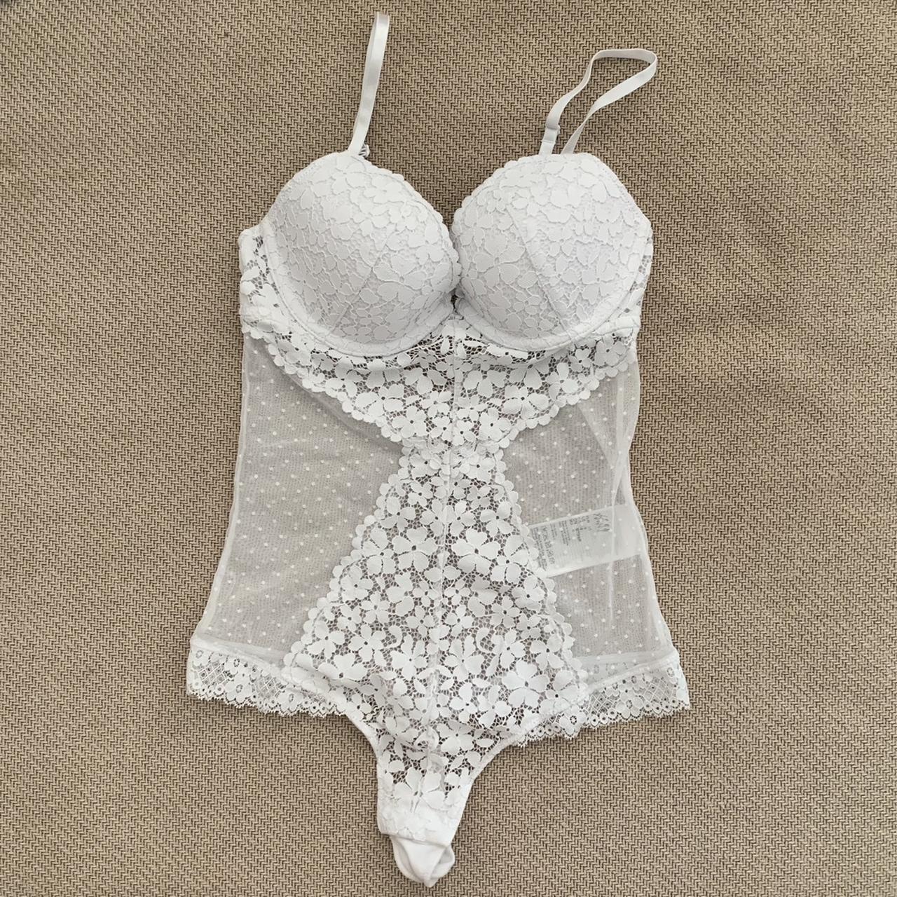 White lace bodysuit lingerie with push up bra The... - Depop