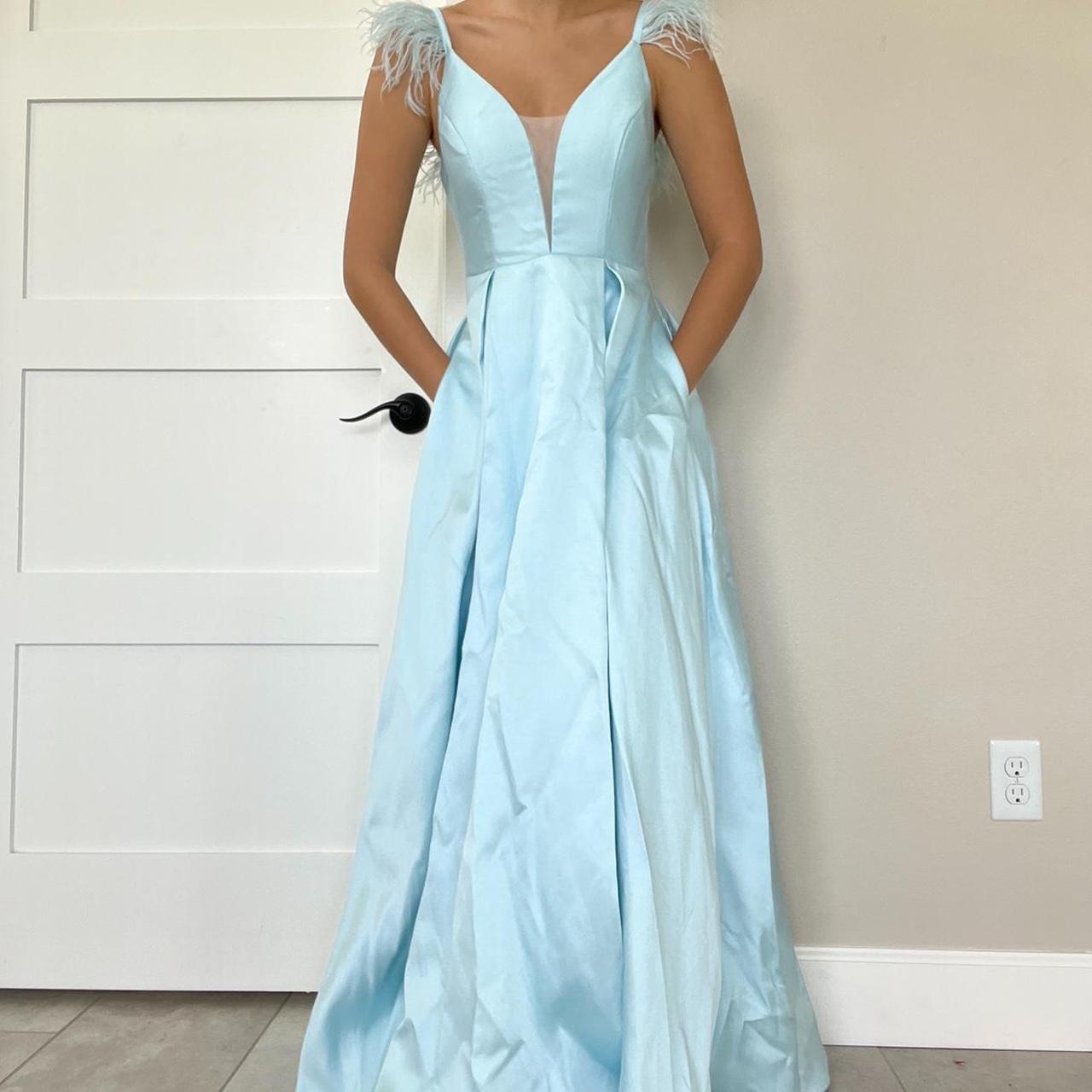 Baby blue ball gown with feathers Originally... - Depop