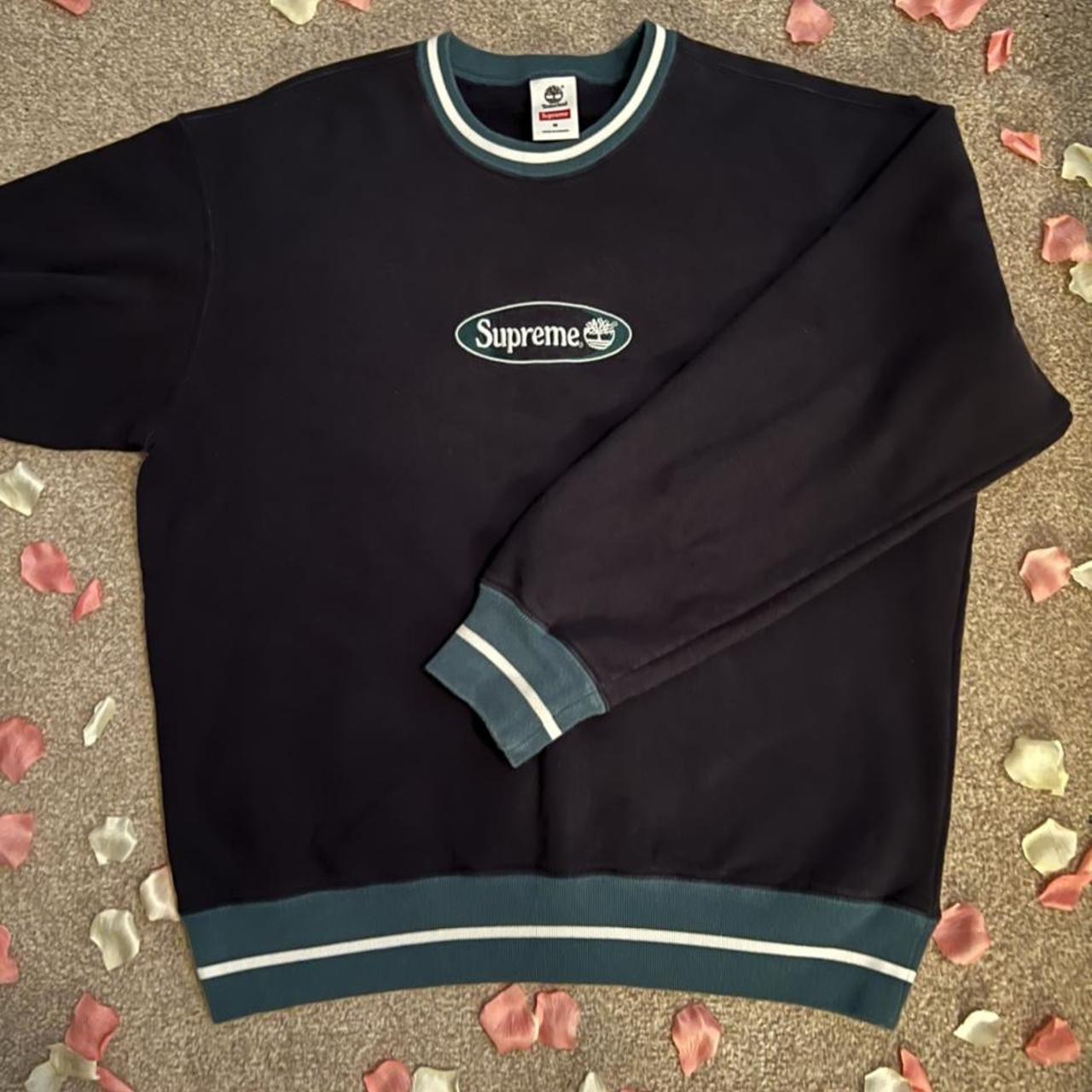 Supreme x Timberland sweatshirt, size medium, navy... - Depop