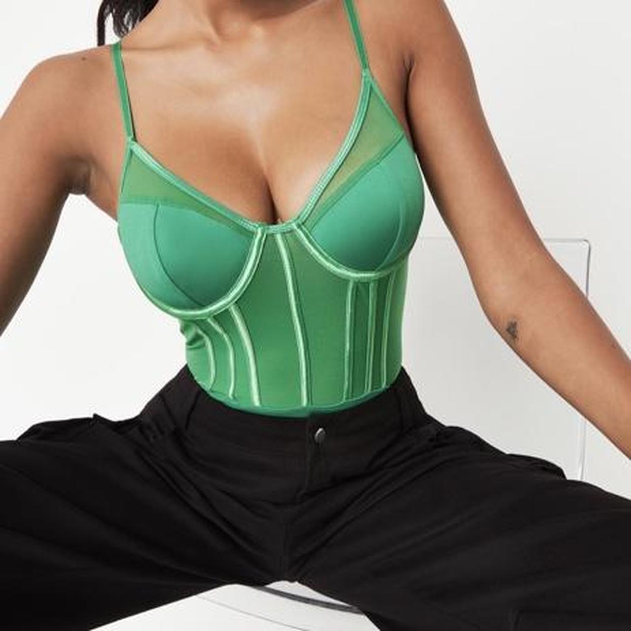 Mesh Corset Bodysuit Green Never Worn Missguided Depop